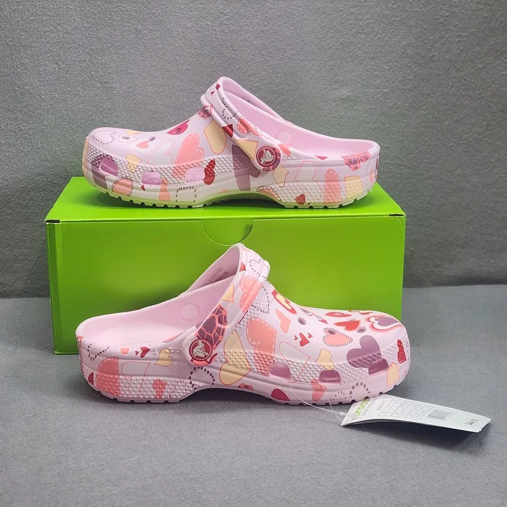 Crocs Classic Vday Clog K Pink Milk Hearts Kids Size J3 NWT